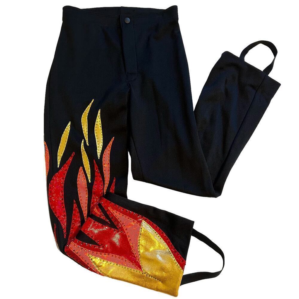 NWOT Mondor Boys Custom "Flame" Ice Skating Pants Black 8-10